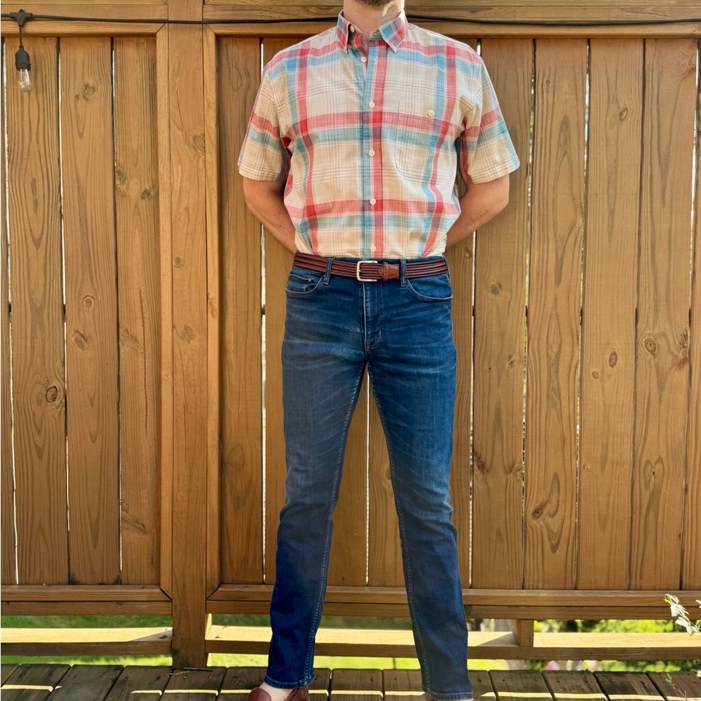 Orvis Red and Blue Casual Button Down Shirt